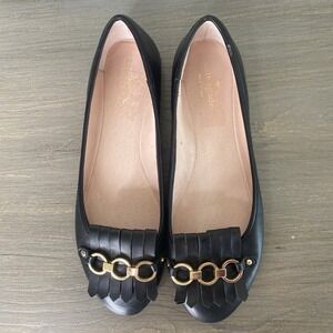 Kate Spade Women's Shoes Phoebe Leather Ballet‎ Flats Loafer Black Nappa, Sz 10